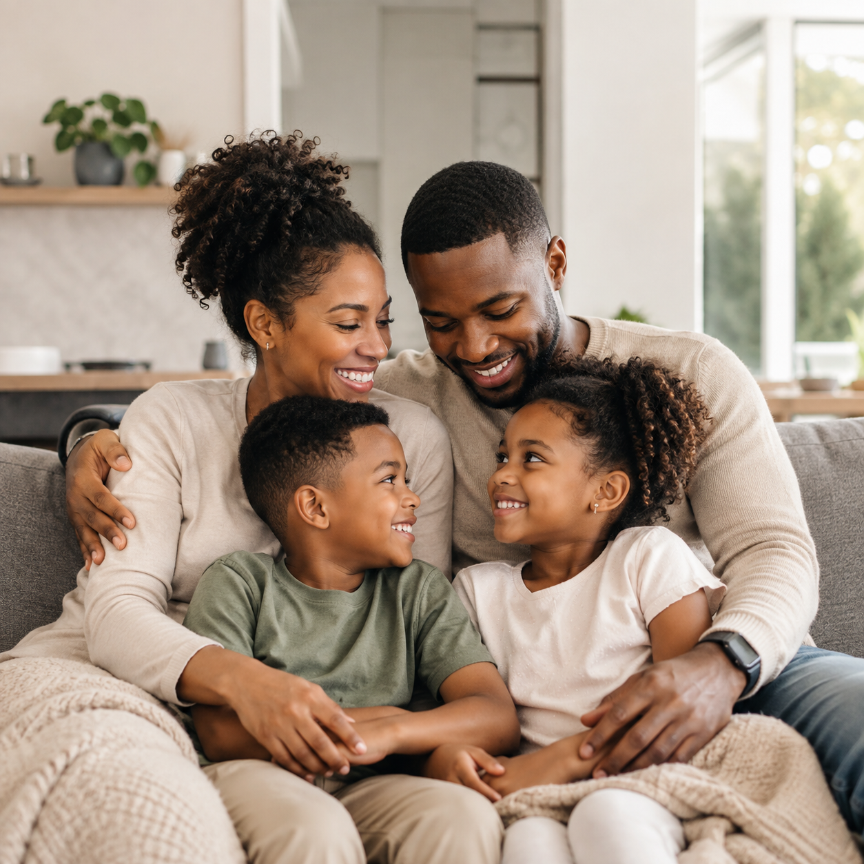 A Care for Family adviser listening to a family in a bright office