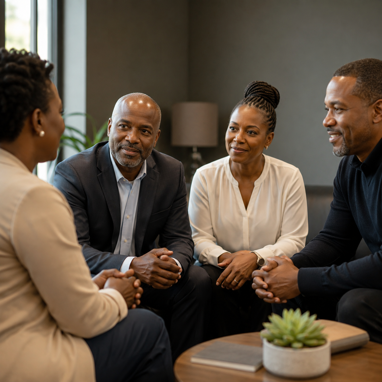 Community leaders meeting an adviser about group funeral cover
